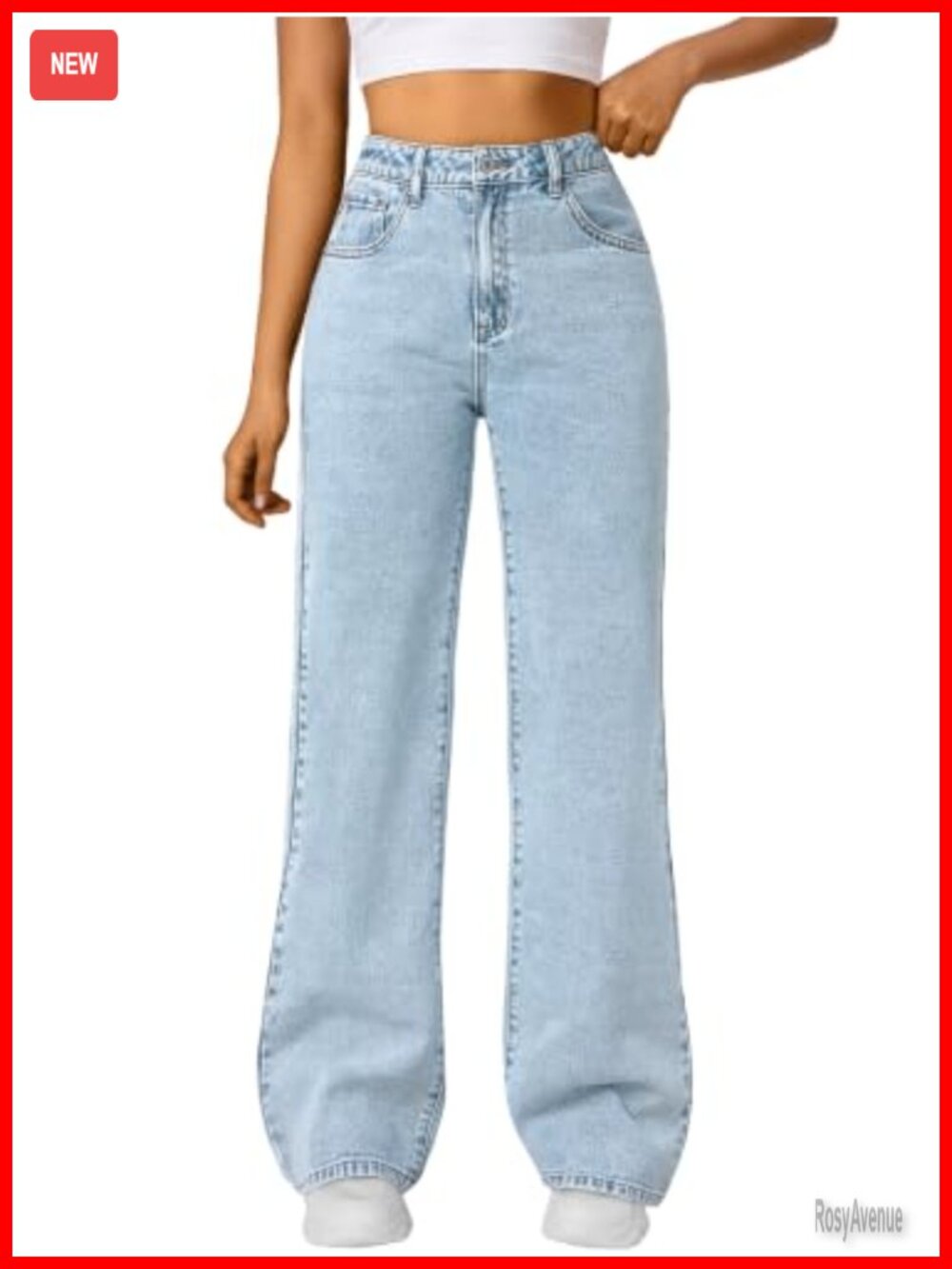 High Waisted Straight Wide Leg Jeans Stretch Baggy Pants